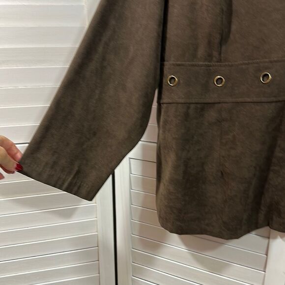 Joanna Plus Peplum Faux Suede Jacket Size 3X Stretch Brown - Picture 7 of 12
